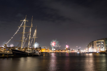 Fototapeta na wymiar New Year’s Eve at Amsterdam Harbor, Netherlands