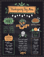 Happy Thanksgiving day holiday menu board, autumn seasonal dishes