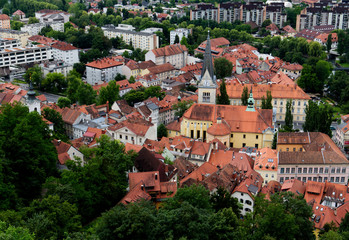Fototapeta na wymiar Sky view of Ljublana, Slovenia. 
