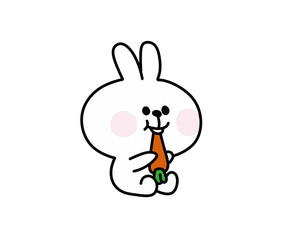Cute rabbit sits and eats carrot the children's book illustration
