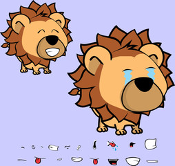 cute big head baby lion cartoon expressions collection set in vector