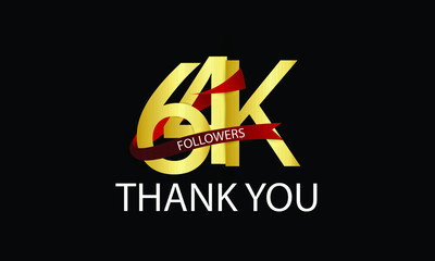 64K, 64.000 Followers Thank You anniversary Red logo with Tosca ribbon. For Social Medias - Vector	
