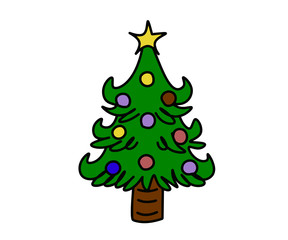 Christmas tree with gifts. New Year eve. Tree with decor toys isolated on transparent background. Vector illustration.