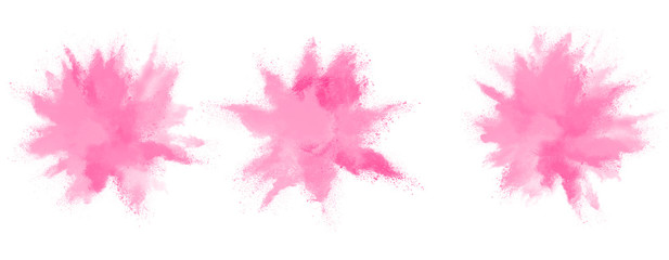 Pink powder explosion on white background. Paint Holi.