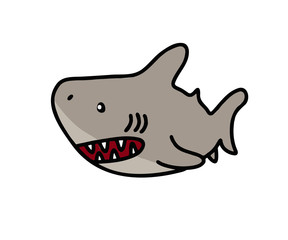 A cartoon tooth shark. Vector illustration. Front view