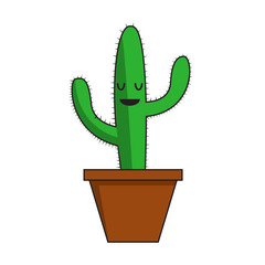 Green cactus in brown pot - 373290026