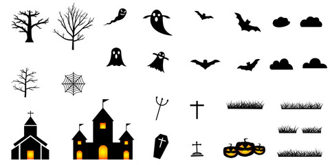 Collection of halloween silhouettes icon - 373290044