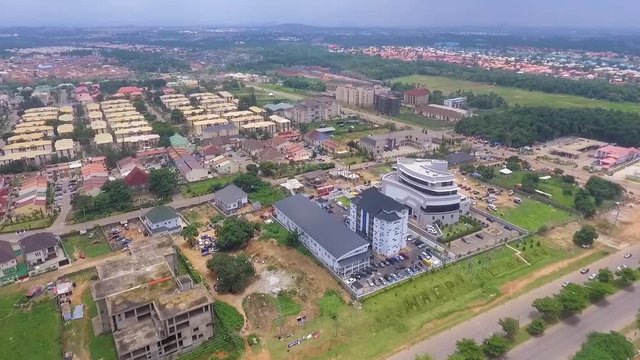 Aerial approaching Oladipo Diya Street in Abuja, Nigeria