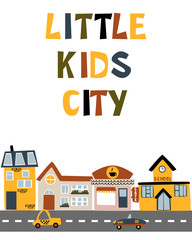 poster with little kids city - vector illustration, eps