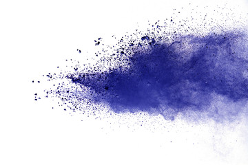 Blue powder particle splash isolated on white  background