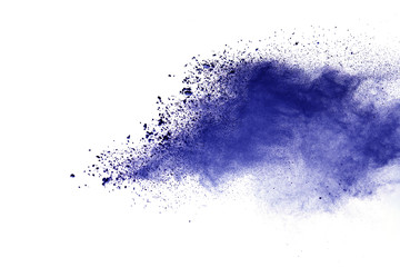 Blue powder particle splash isolated on white  background