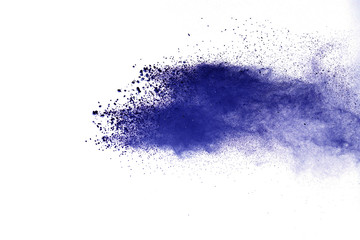 Blue powder particle splash isolated on white  background