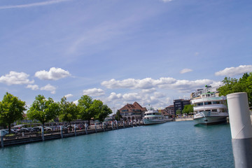 view of the port in the city of Thun in Switzerland