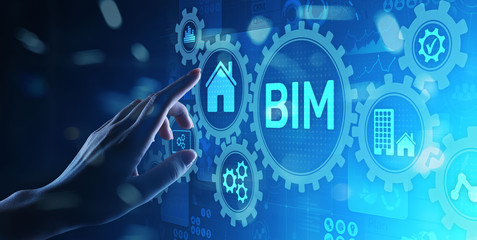 BIM Building Information Modeling Technology concept on virtual screen.