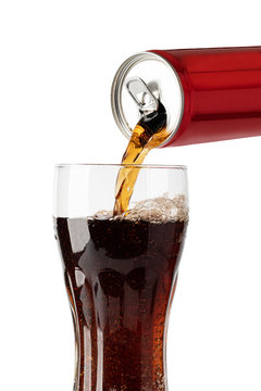 Pouring Cola Soda Drink From Can To Glass