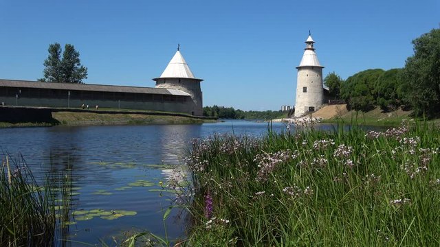 July Sunny day on the Pskova river. Pskov, Russia