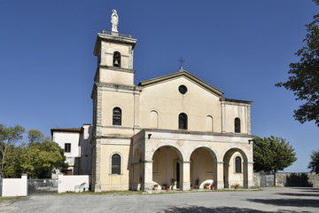 Fototapeta na wymiar The facade of a church in Giuliano di Roma, a medieval village in the mountains of the lazio region.