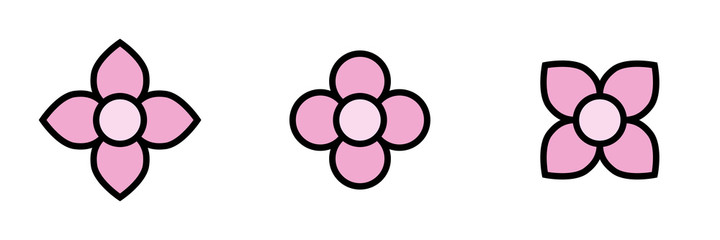 Conjunto de iconos de flores rosadas. Ilustración vectorial aislada en fondo blanco