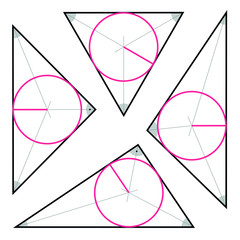The construction of a circle inscribed in a triangle. Two-dimensional geometric figure on a white background.