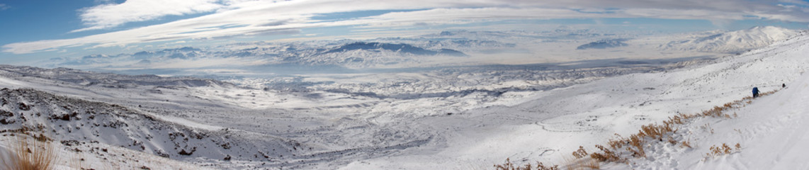 Winter panoramic image from Mount Ararat descent, Turkey