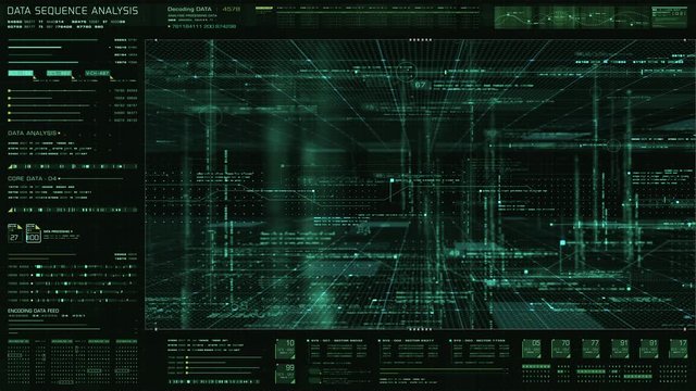 Futuristic holographic data sequence simulation of artificial neural networks intelligence analysis head up display background
