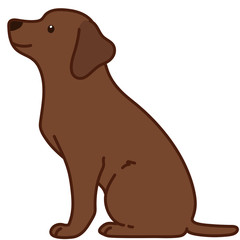 Outlined chocolate Labrador sitting in side view