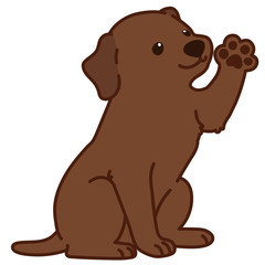 Outlined chocolate Labrador sitting and waving hand