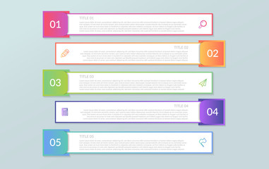 Infographics design vector and marketing icons can be used for workflow layout, diagram, annual report, web design. Business concept with 5 options, steps or processes, abstract background.