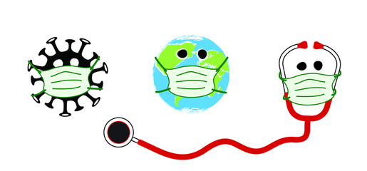 Stop coronavirus epidemic, bacteria cell. ( Covid-19 2019-nCoV, Covid-2019 ) Corona virus, mouth cap.Stay at home, stay safe, lockdown. Social distancing Face mask. Self quarantine concept. Mouthcap