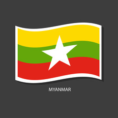 Myanmar flag Vector waving with flags.	