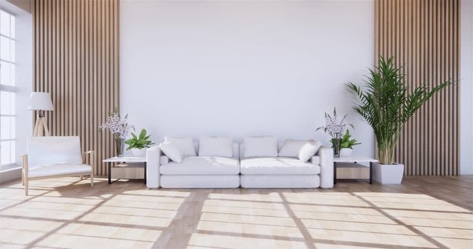 Vintage Sofa wooden japan design, on room interior wooden floor .3D rendering