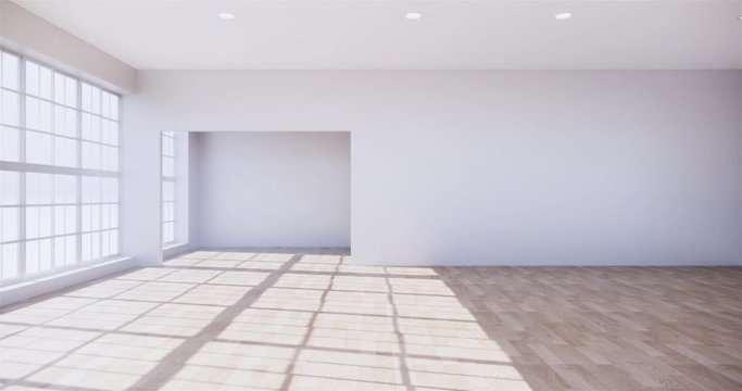 Vintage empty room interior with wooden floor on white wall background. 3D rendering