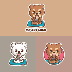 set of cute bear game mascot logo with optional apprearance. premium kawaii vector