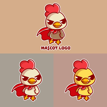 Set Of Cute Chicken Super Hero Mascot Logo With Optional Apprearance. Premium Kawaii Vector