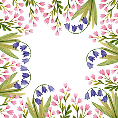 A square frame of flowers painted in watercolor.