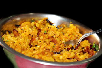 indian breakfast tasty food poha paddy food in a plate