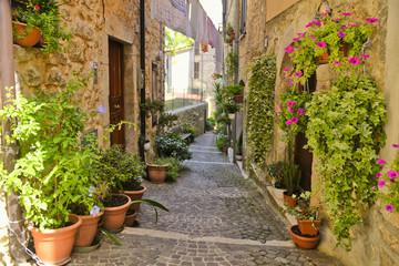 Fototapeta na wymiar A narrow street among the old houses of Amaseno, a medieval village in the Lazio region.