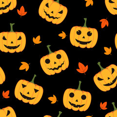 Halloween Pumpkins and Fall Leaves Pattern