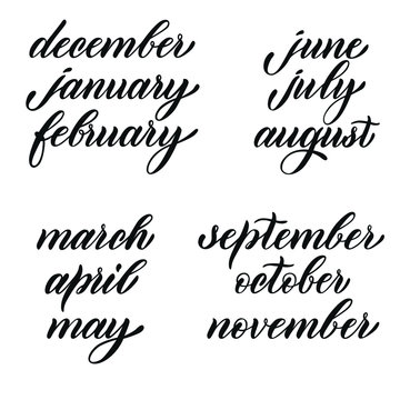 Vector composition with words-names of months for the four seasons of the year: winter, spring, summer and autumn.