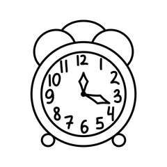 LINEAR DRAWING OF AN ALARM CLOCK ON A WHITE BACKGROUND