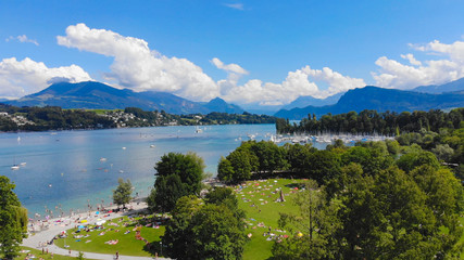 Fototapeta na wymiar City of Lucerne Switzerland and Lake Lucerne - aerial view - travel photography