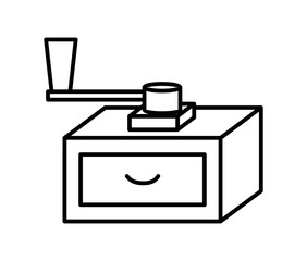 LINEAR DRAWING OF A COFFEE GRINDER ON A WHITE BACKGROUND