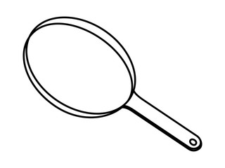 LINEAR DRAWING OF A FRYING PAN ON A WHITE BACKGROUND
