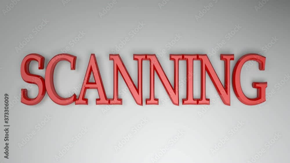 Poster the write scanning in red letters, on a white background, and two horizontal bars passing from one s