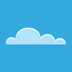 Icono de vector de nube. Forma de dibujos animados de nubes blancas dibujo estilo plano sobre fondo abstracto de cielo azul