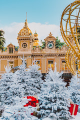 Monte Carlo Casino in Monaco, 25.12.2019 Cote de Azur, Europe. View of Grand Theatre, office of Les...