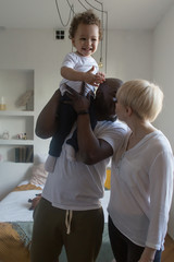 happy family at home, different nationalities