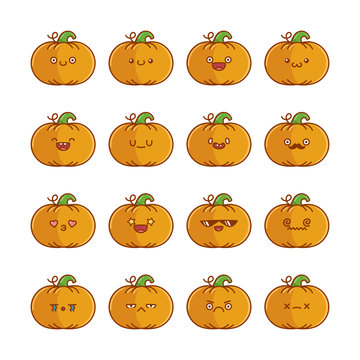 set of fun cute pumpkin icon cartoons