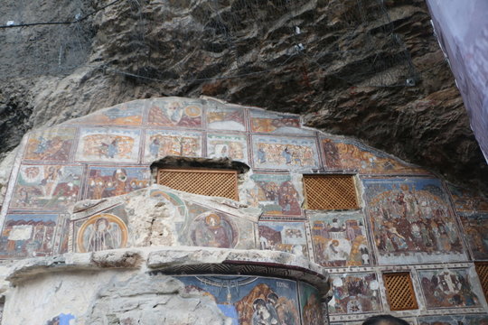 Old wall drawings inside Sumela Monastery / Trabzon-Macka TURKEY- ,July  2020.