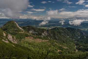 Fototapeta na wymiar Valley from part of hill Mittagskogel in south Austria in summer hot day